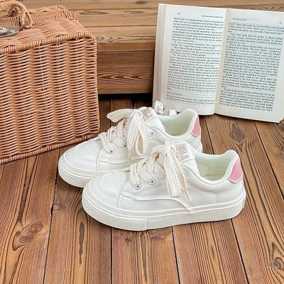 Кожаные белые туфли кремового цвета на платформе для женщин, осенние новые нишевые шикарные повседневные туфли с хлебом, низкие студенческие кроссовки