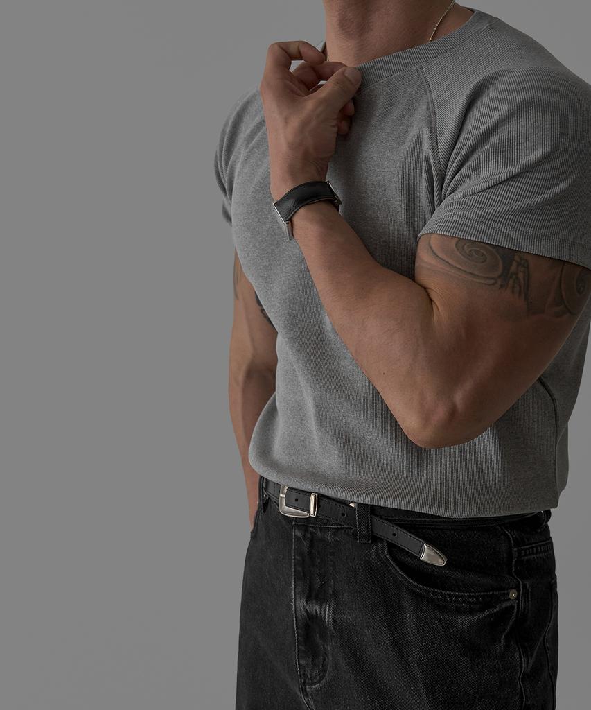 Baulopeulodeogteu Футболка с длинным рукавом и мелкой резинкой Raglan Muscle - Базовая/Укороченная [Серый]
