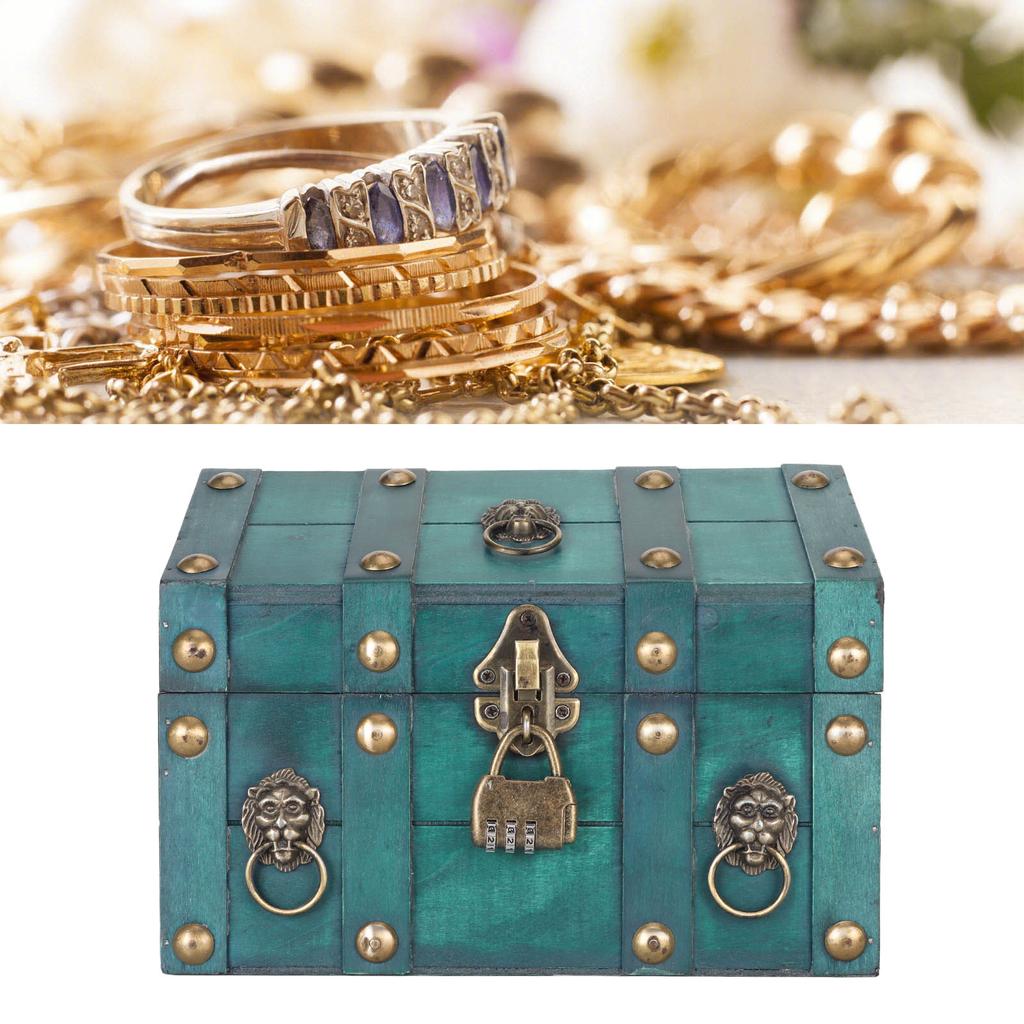 Treasure Chest Storage Box with Combination Lock Handcraft Exquisite Wood Treasure Box for Jewelry