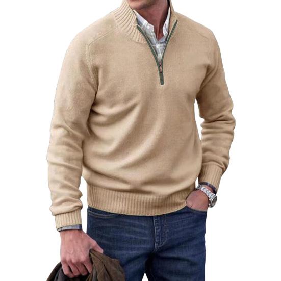 Yousheng мужской свитер пальто полумолния трикотажный эластичный длинный рукав воротник стойка верхняя одежда плюс размер английский стиль повседневная одежда школьный свитер средней длины