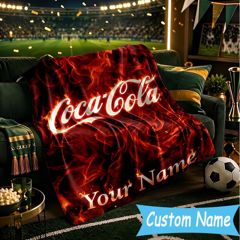 Custom Name Cola Classic Beverage Flannel Blanket, Use for Birthday/Holiday Gift, Soft Blanket for Sofa/Bed/Camping/Office, Home Decor