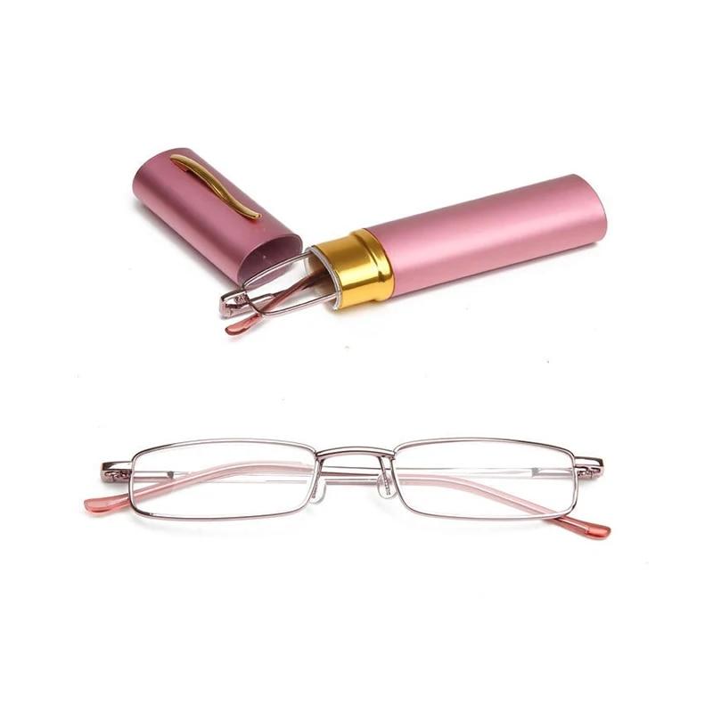 Mini Folding Reading Glasses Women Men Computer Glasses +1.0 To 4.0 Alloy Portable Container Presbyopia Pen Glasses With Box
