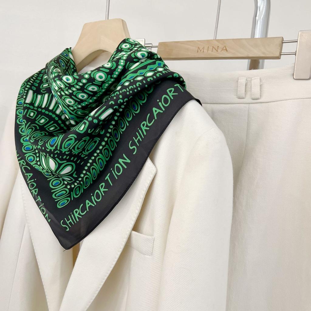 Small Square Scarf Letter Printed Silk Scarf Women's High Definition Thin Hair Tie Bags Tie Bags Commuting Career Accessories Neckerchiefs