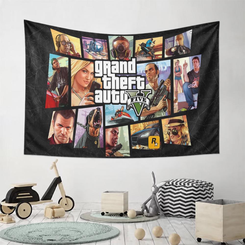 Grand Theft Auto V GTA5 Wall Tapestry, Trevor Franklin Michael Game Cover Art Poster for Gamer Room Bedroom Man Cave Decor