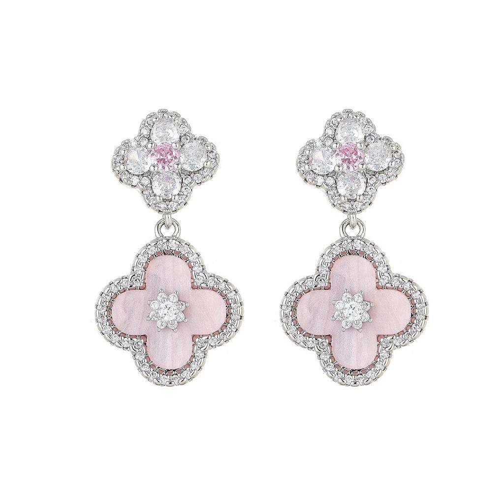Stylish Four-Leaf Clover Zirconia Earrings: Versatile Niche High-End Studs