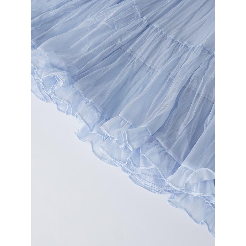 Dimanaf 2025 Летние женские новые юбки однотонные эластичные талии плиссированные сетчатые элегантные юбки желтые