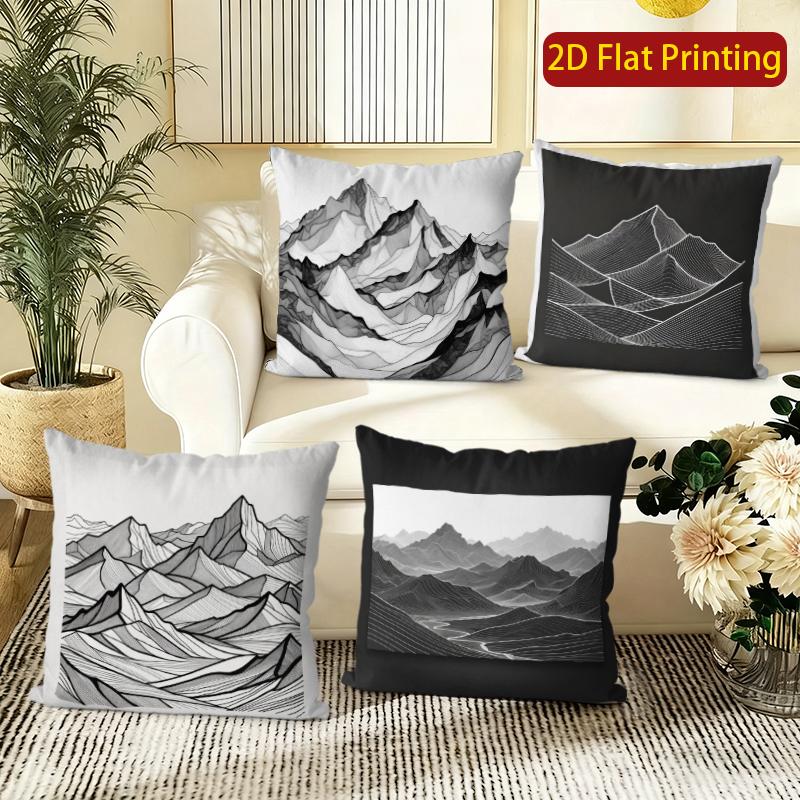 Mountain Line Art Print Throw Pillow Covers Pattern Cushion Cover Suitable For Sofa Bedroom Car Pillow Cover