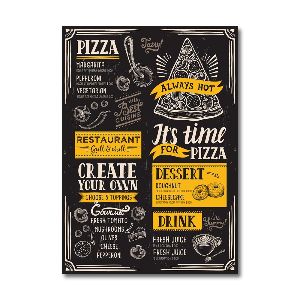 Винтажная брошюра с меню пиццы для еды и напитков, холст, картина для кафе, настенная живопись, плакаты с итальянской едой, украшение стены ресторана
