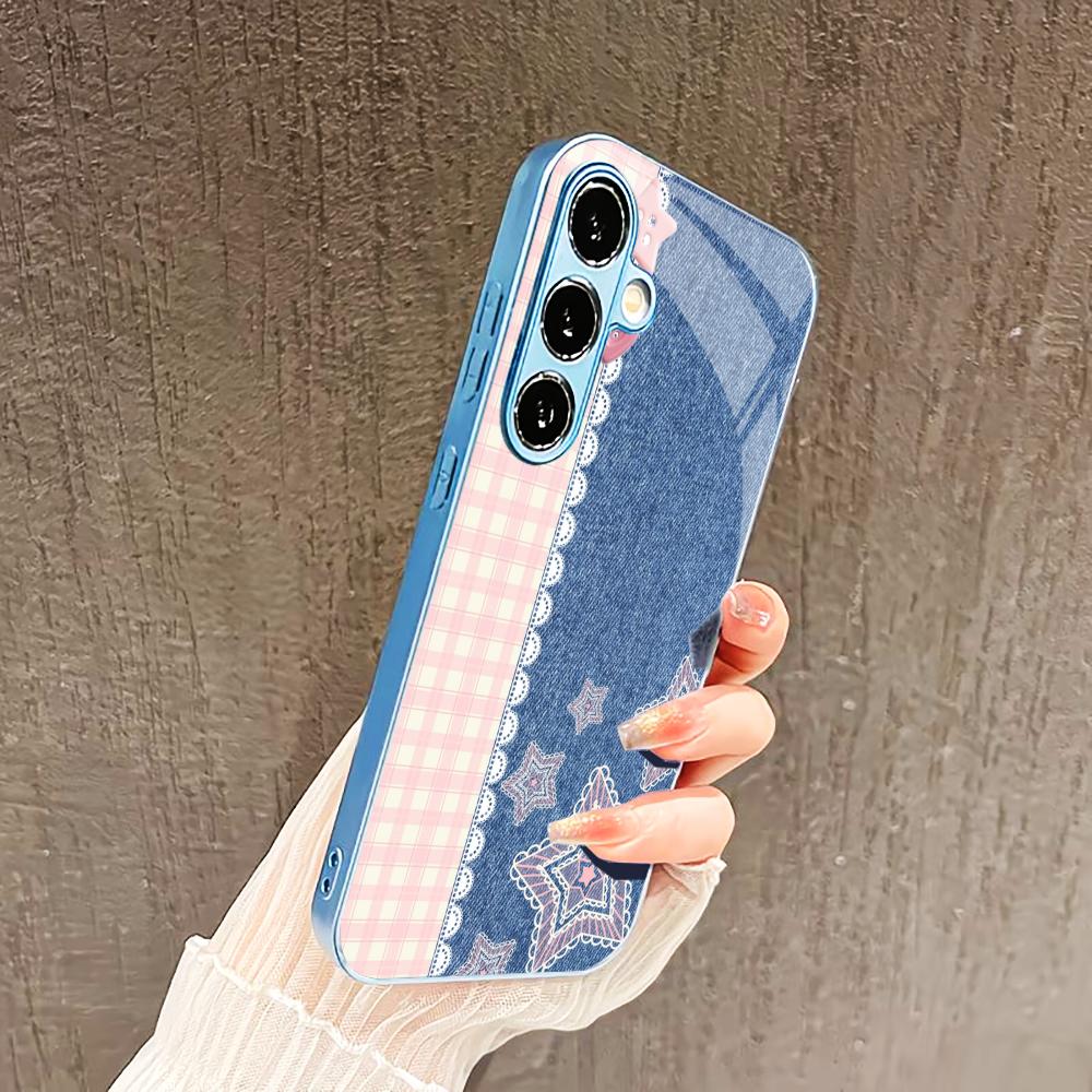 Розово-синие звезды Чехол для телефона для Samsung Galaxy S26 S25 S24 S23 S22 FE Ultra Plus Встроенное стекло ощущение голого телефона Мужчины женщины