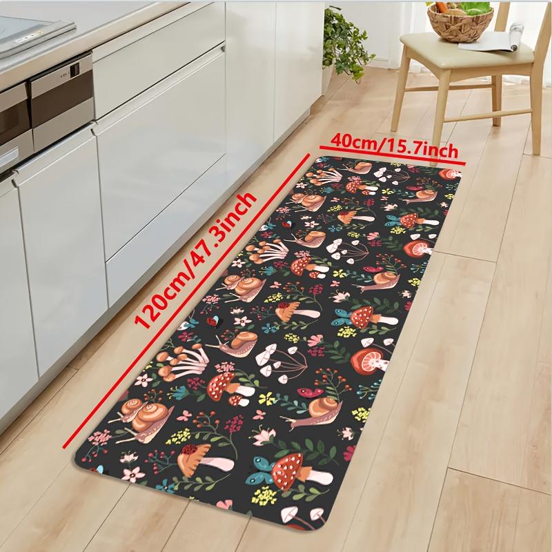 1Pcs Luxury Black and White Mushroom Kitchen Mat Soft Thickened Kitchen Floor Mat Waterproof Non-slip Oil-proof Floor Mat Runner Rug