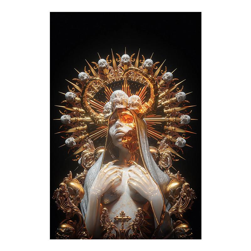 Черный, золотой, красный, абстрактный скелет, художественный холст, постер, готическая живопись, принт, металлическая текстура, череп, фотографии, домашний декор для комнаты