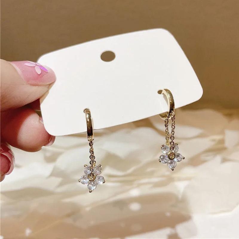 Корейские элегантные серьги-кольца с цветком для женщин и девочек, металлическая цепочка-букле Oorbellen, повседневные ювелирные изделия, подарок