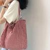 Print Grid Pattern Canvas Bag Retro Handbag Simple Printed Shoulder Bag  Women