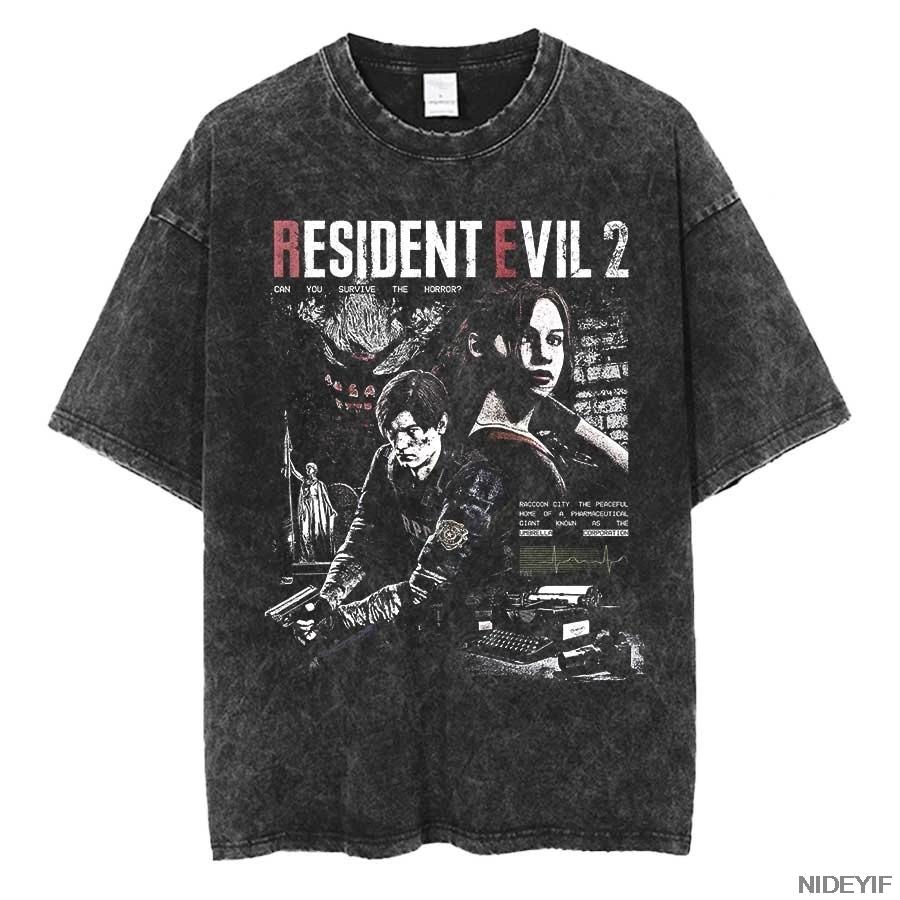 Футболка оверсайз Leon Kennedy из Resident Evil Biohazard 1990-х годов, 100% хлопок, винтажная стирка, для мужчин и женщин