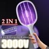 2 In 1 Electric Fly Swatter 3000V Bug Zapper Racket Fly Swatter USB Rechargeable Mosquito Killer Lamp for Indoor Outdoor