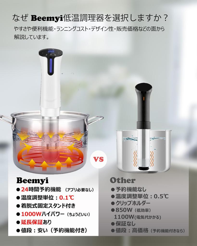 Beemyi Sous Vide Vacuum Slow Cooker with Reservation Touch 1000W High Precise Water Temperature Compact and Home Japanese Instruction Manual Cooker,