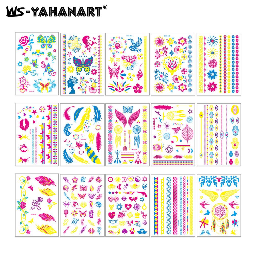 Креативная флуоресцентная наклейка-татуировка на руку с цветком, водонепроницаемая наклейка-татуировка на руку с пером