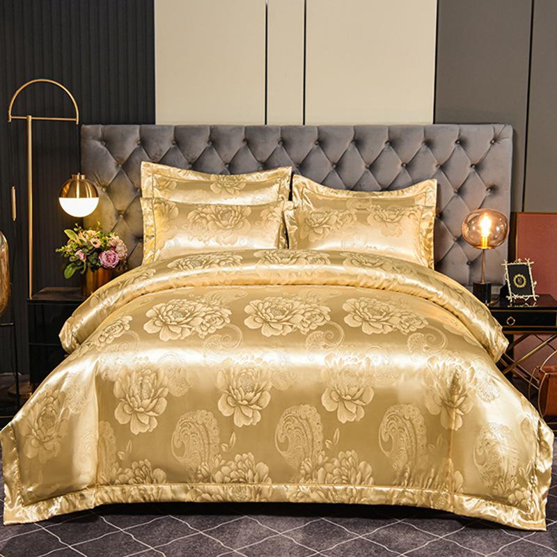 Европейский атласный жаккардовый пододеяльник, простыня, комплект из четырех предметов, комплект из трех предметов с вышивкой