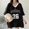Плюс размер Женская уличная ретро спортивная футболка с V-образным вырезом уличные свободные футболки с коротким рукавом с буквенным принтом топы футболки