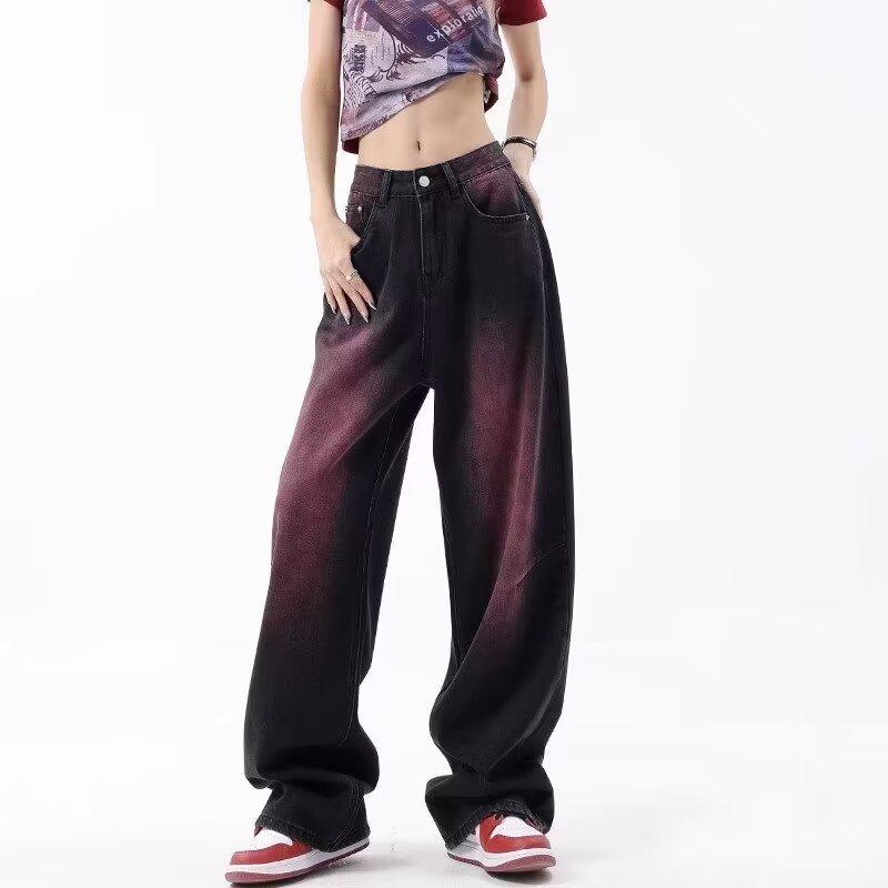 Мужские джинсы в стиле ретро-граффити: Модные, красивые, широкие, свободные, прямые брюки для мытья полов