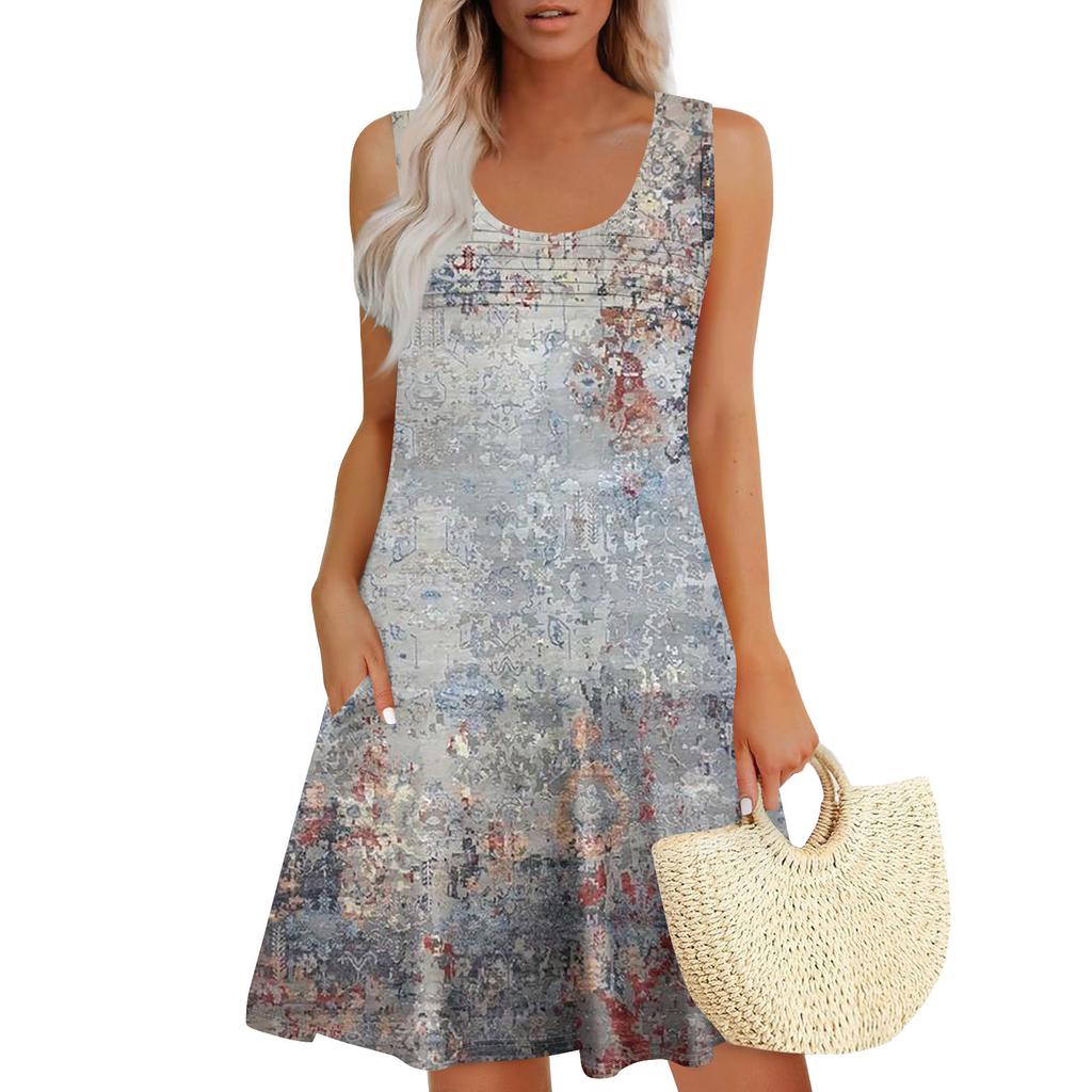 Womens Summer Dresses Loose U Neck Sleeveless Sundresses Dress With Pockets