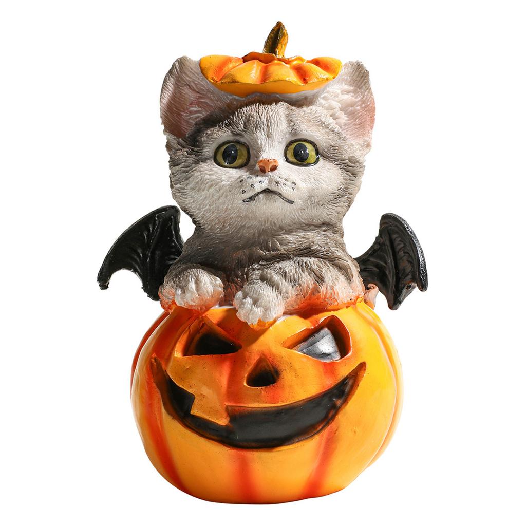 Halloween Pumpkin Decorations Resin Pumpkin Figurines with Cat Table Centerpieces for Outdoor Indoor Fairy Garden Decors
