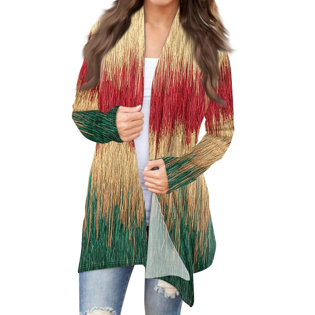 Women's Fashion Christmas Print Jacket Long Sleeve Casual Cardigan Coat