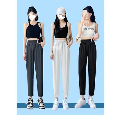 Повседневные женские брюки для костюма, летние модные черные брюки с высокой талией, женские брюки в корейском стиле с карманами, тонкие брюки с девятью точками, S-3XL