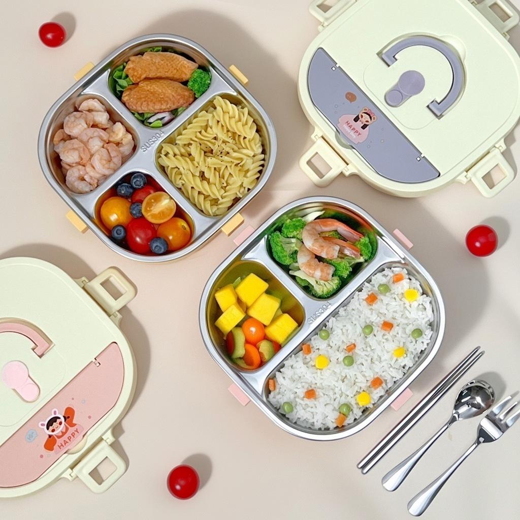 850/900Ml 304 Stainless Steel Divided Bento Box With Cutlery Large Capacity Leak Proof Lunch Box Student Kids Lunch Container
