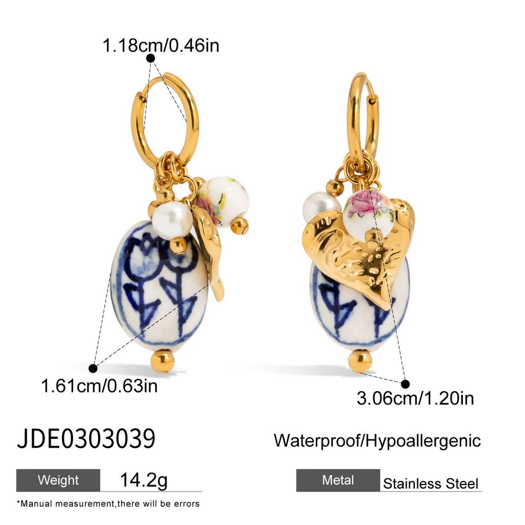 Youthway Новое поступление Позолоченная нержавеющая сталь Керамика Цветок Сердце Жемчуг Подвеска Серьги-капли Универсальные Женские Украшения Подарок