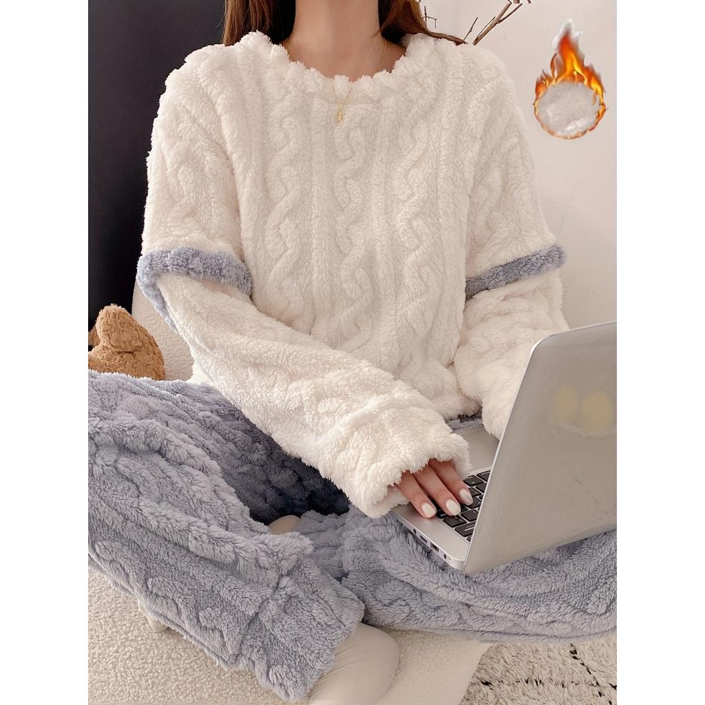 Зимний теплый и удобный флисовый пижамный комплект, милая повседневная женская домашняя одежда