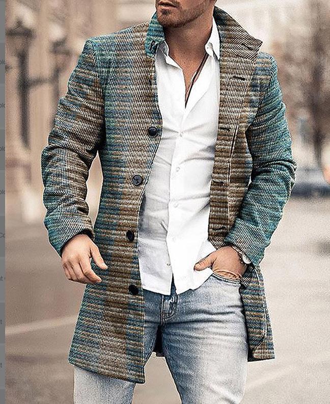 Мужское шерстяное пальто средней длины с цифровой печатью - Осенне-зимняя коллекция