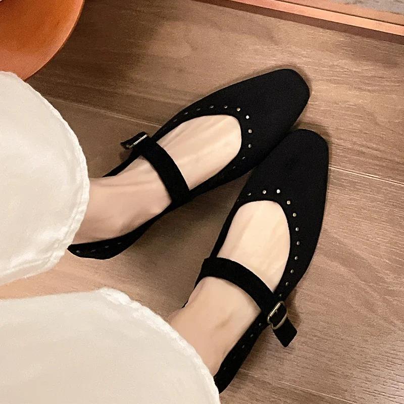 Модные замшевые женские туфли Мэри Джейн на среднем каблуке, повседневные туфли на низком каблуке, женские туфли 2025 года, осенние туфли-лодочки, босоножки, туфли-лодочки, новинка Mujer De Ballet Zapatillas