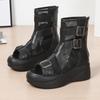 Fashion Platform Sandals Spring New Round Head Open Toe Mesh Breathable Metal Buckle Back Zipper Anti-slip Wear-resistant Ankle Boots