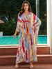 Plus Size Kaftan Bohemian Multicolored Summer Long Beach Dress Women Homewear Outfit Swim Suit Cover Up Loose Caftan
