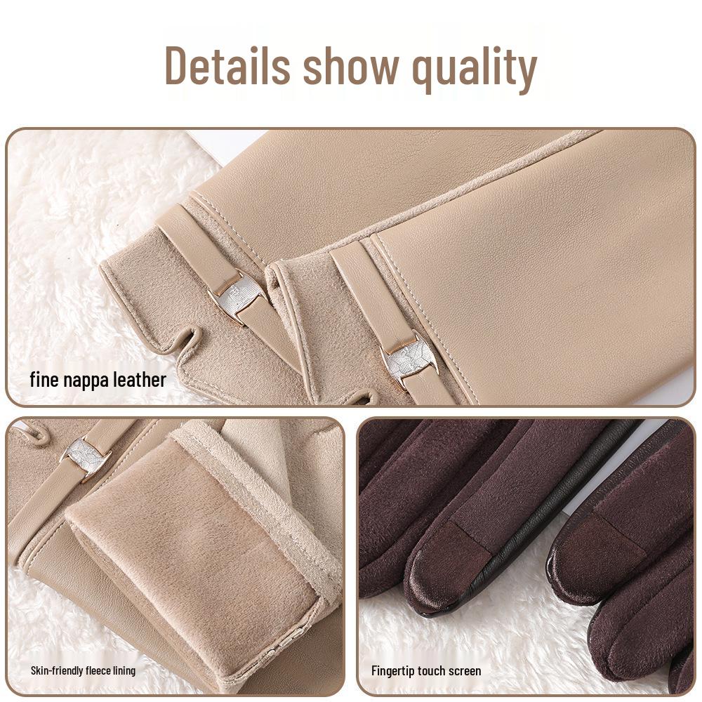 Женские Милые Ветрозащитные Перчатки из Искусственной Кожи: Зимняя езда на велосипеде, вождение и сенсорный экран, с толстой бархатной подкладкой