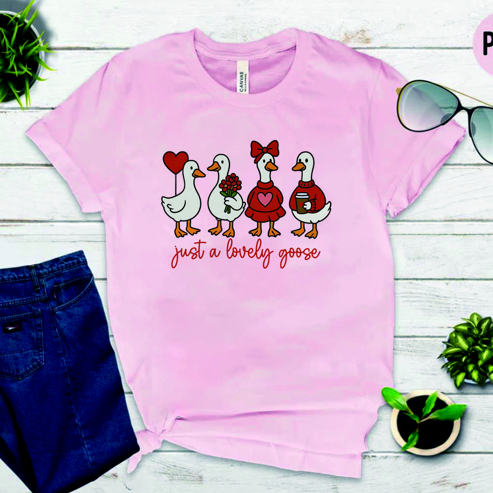Cute Lovely Goose Coquette Tshirt Valentine Goose Shirt Duck Valentines Shirts Silly Goose Shirts Unisex Short Sleeves Tops