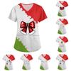 Women's Christmas Printed Uniform Work Uniform V-Neck Pocket Protective Work Uniform