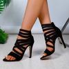 Sexy Peep Toe Elastic Band Cross Women High Heels Sandals Summer New Back Zipper Cover Heeled Gladiator Shoe Pump Black