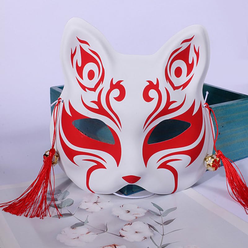 Fox mask bells tassels half Japanese style cosplay accessory stylish cute fireworks festival summer theater school disguise items Halloween tools set)