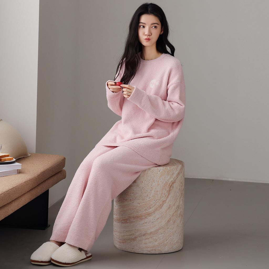 Half fleece pajamas women's winter thickened fleece autumn and winter coral fleece large size casual can be worn outside winter loungewear