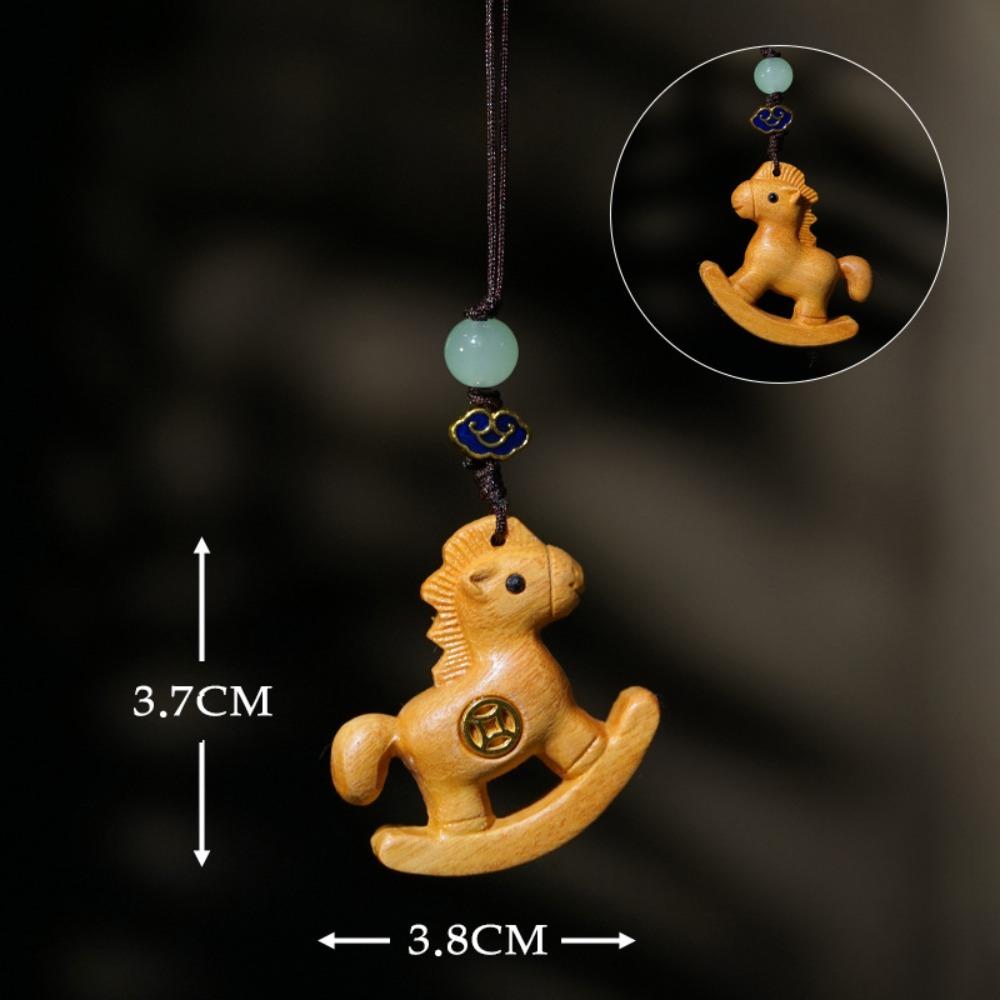 Traditional Horse Keychain Wooden Zodiac Key Ring Chinese Style Mobile Phone Chain New Year Gift
