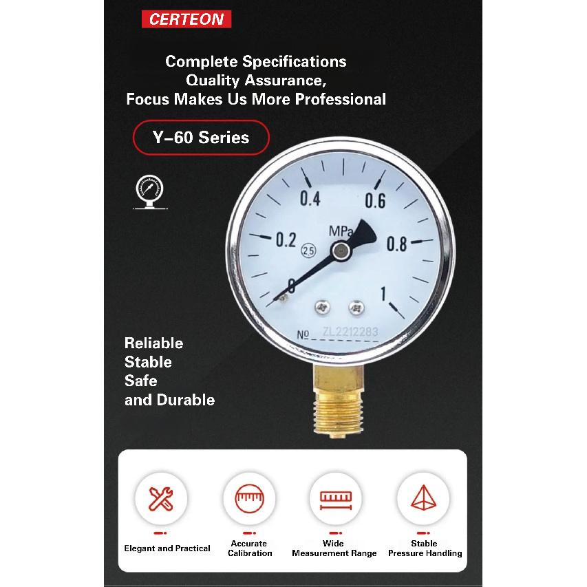 Y60 Pressure Gauge Vacuum Pressure Gauge for Air Compressor Hydraulic System Oil Pressure Monitoring Mechanical Dial Gauge 60mm Switches Oil Pressure
