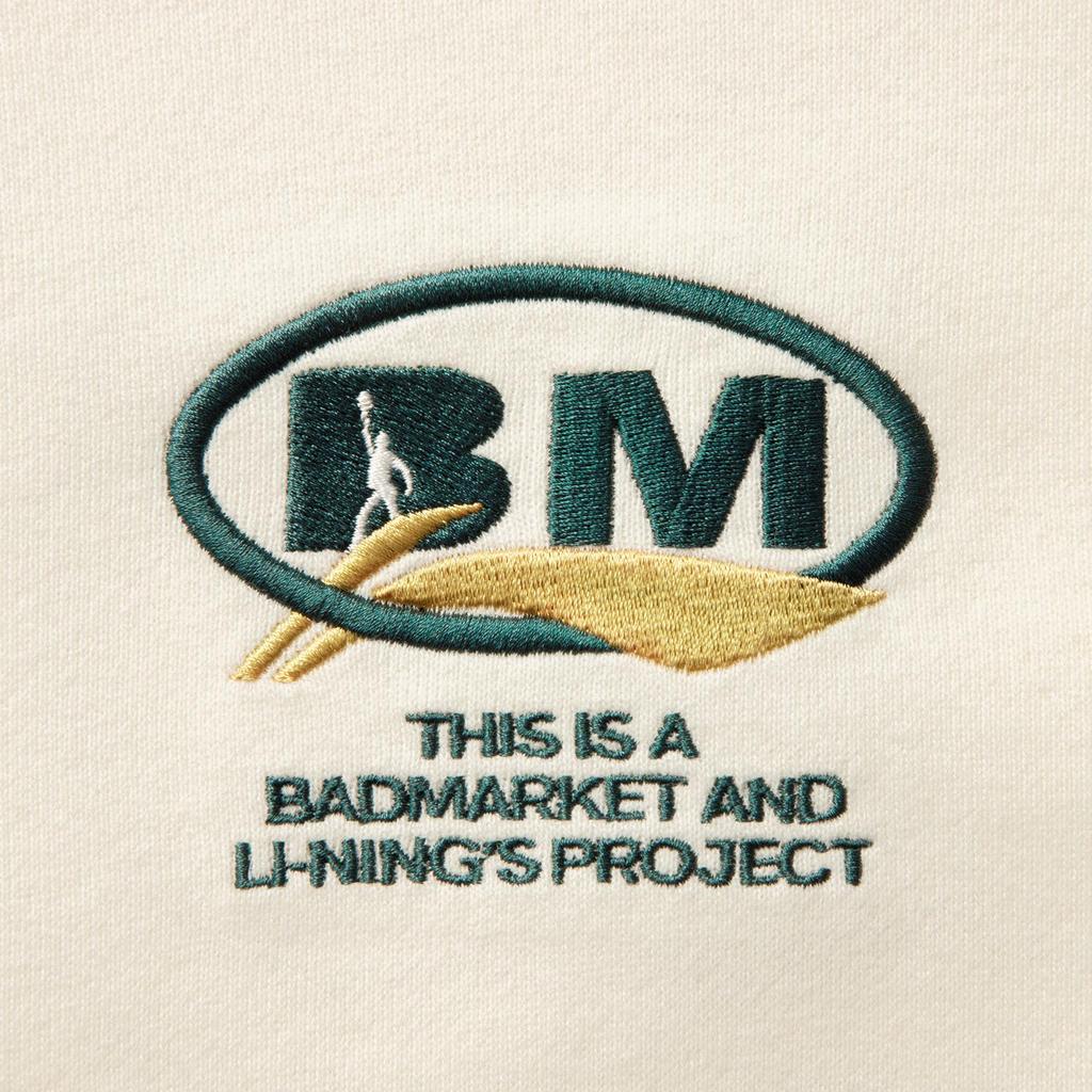 Li Ning X Badmarket Коллаборация Спортивный Стиль Жизни Модная Свободная Универсальная Толстовка с Логотипом Мужская толстовка Молочно-Белый AWDVE33-2