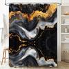 Роскошный набор штор для душа с мраморным принтом, черно-золотой геометрический узор, декор для ванной комнаты с карманом для штанги, для домашней ванной комнаты (69 x 7