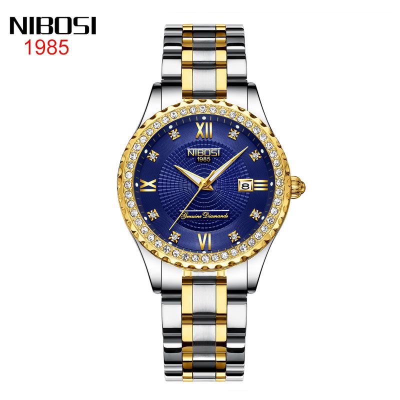 NIBOSI Watch Повседневные женские водонепроницаемые часы со стальным ремешком для пары со светящимися бриллиантами