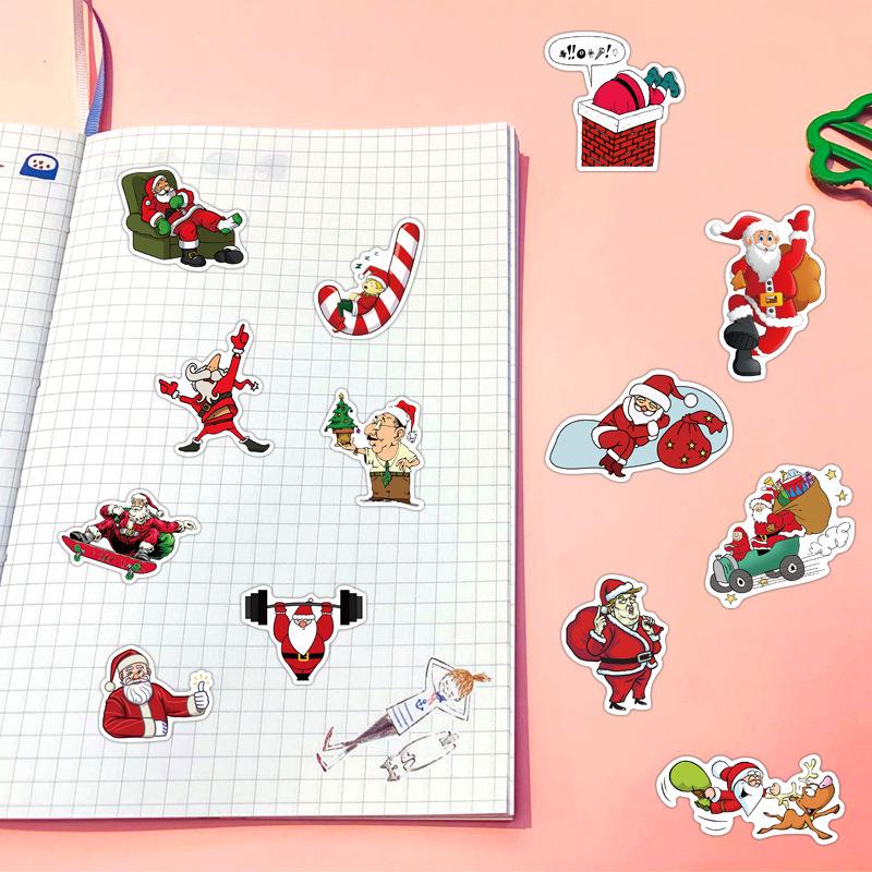 50 Cartoon Christmas Waterproof Scrapbook Stickers - Self-Adhesive Decoration for Notebooks