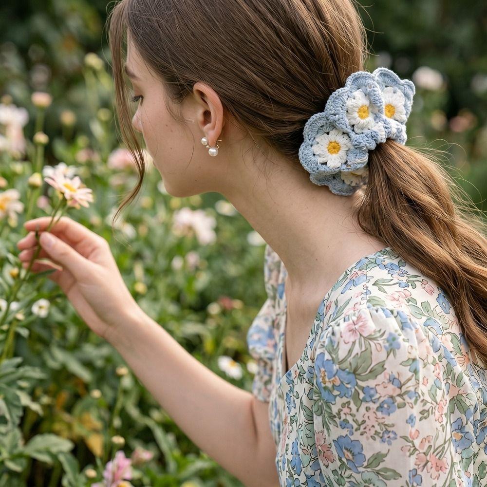 Модные Бохо Стиль Вязаные Цветок Резинки для Волос Flores Эластичная Вязаная Резинка для Волос Цветная Плетеная Резинка для Хвоста Ежедневные