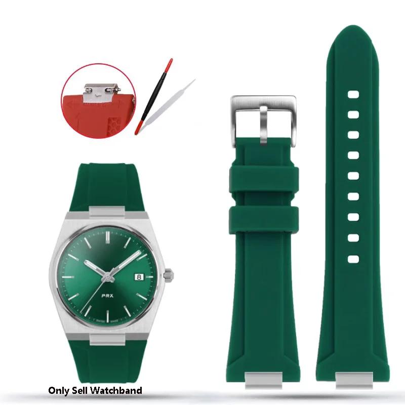 Silicone Rubber Watchband For TISSOT PRX Watchband T137.407/T137.410 Series Super Player Men Wrist Strap 26x12mm Convex End