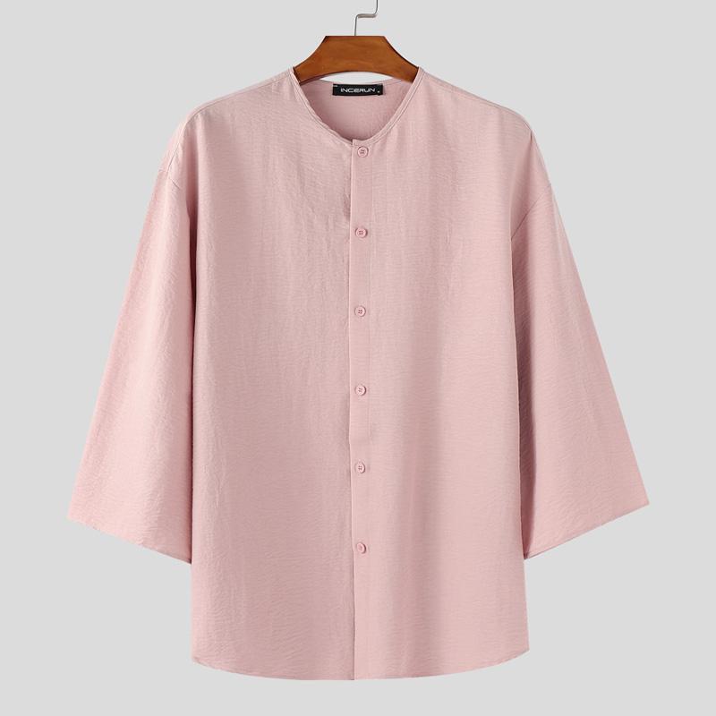 INCERUN S-XXXXXL Мужские повседневные свободные туники с рукавом 3/4 однотонные длинные топы рубашки